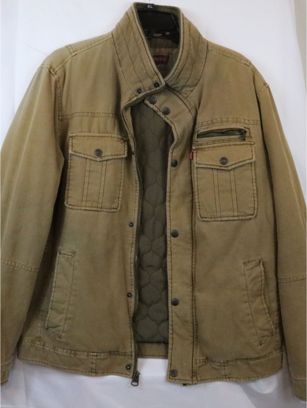 VTG Levi’s Khaki Chore Jacket Zip Up Men’s Preppy Outdoors Y2K Very Good